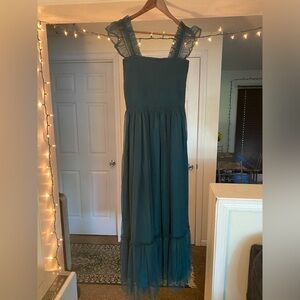 Emerald Green Tulle Midi Dress